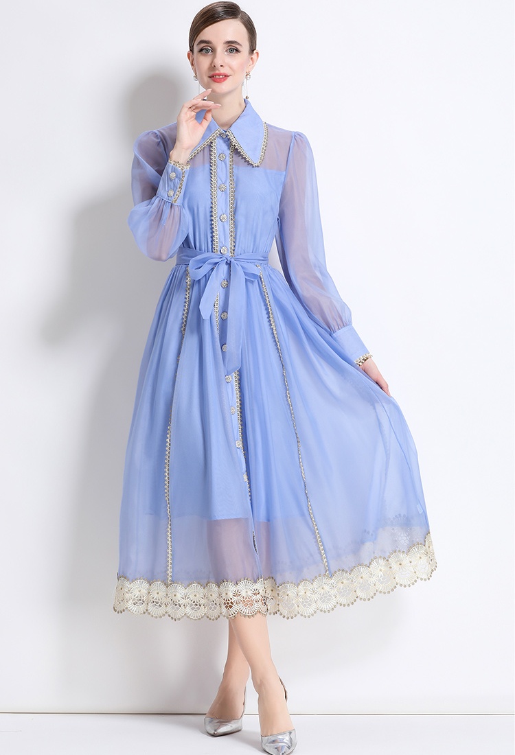 Long show young shirt pinched waist loose dress