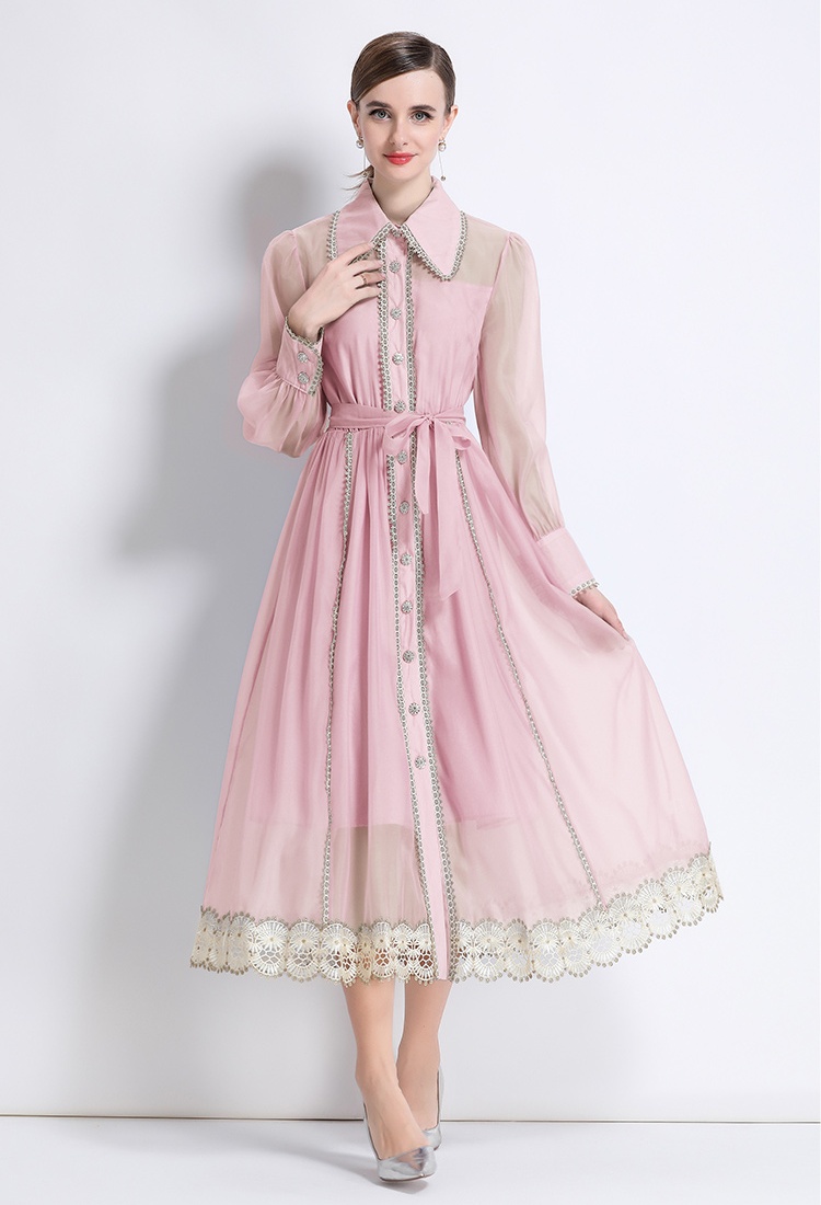 Long show young shirt pinched waist loose dress