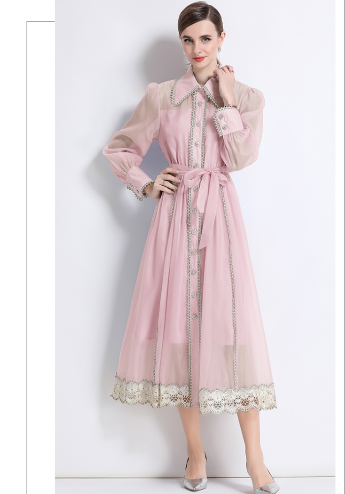 Long show young shirt pinched waist loose dress