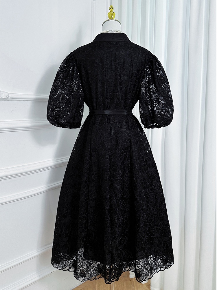 V-neck waistband pure temperament France style dress