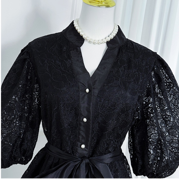 V-neck waistband pure temperament France style dress