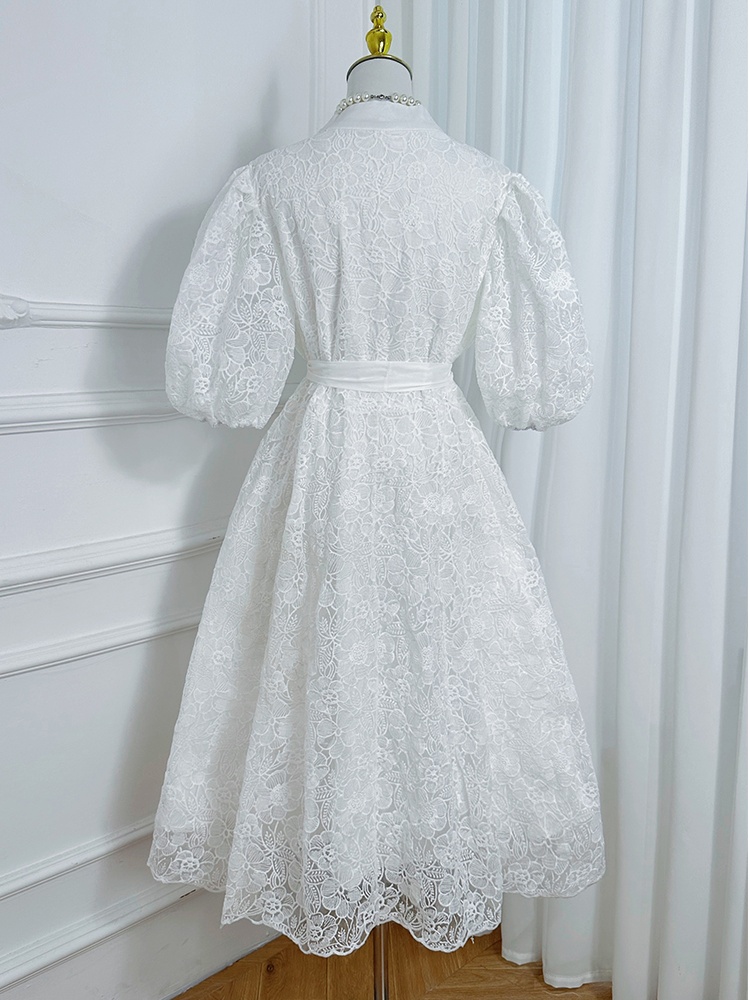 V-neck waistband pure temperament France style dress