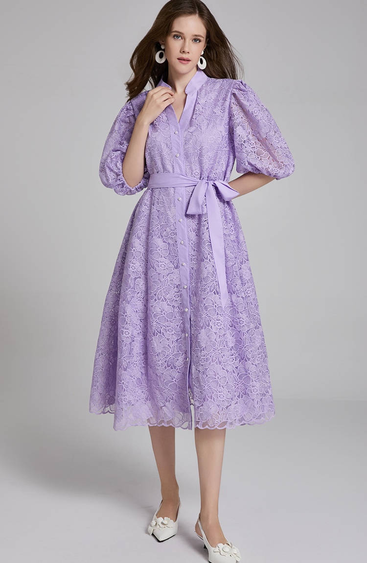 V-neck waistband pure temperament France style dress