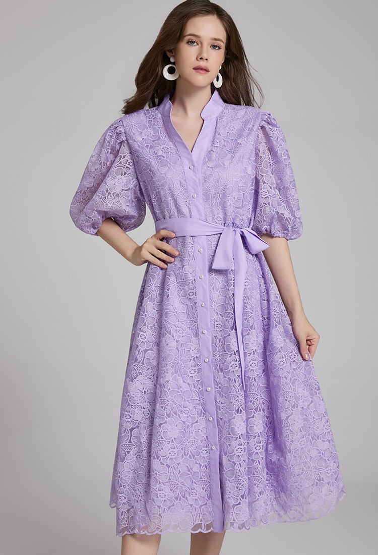 V-neck waistband pure temperament France style dress