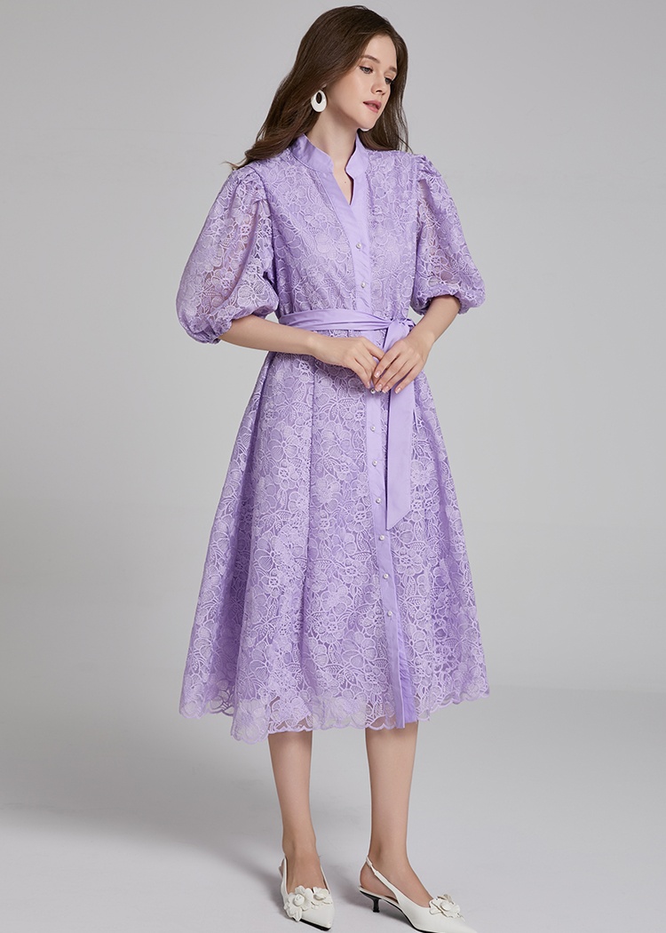 V-neck waistband pure temperament France style dress