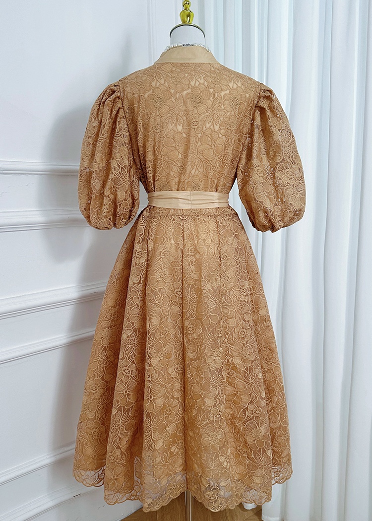V-neck waistband pure temperament France style dress