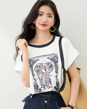 Summer slim tops round neck loose T-shirt for women