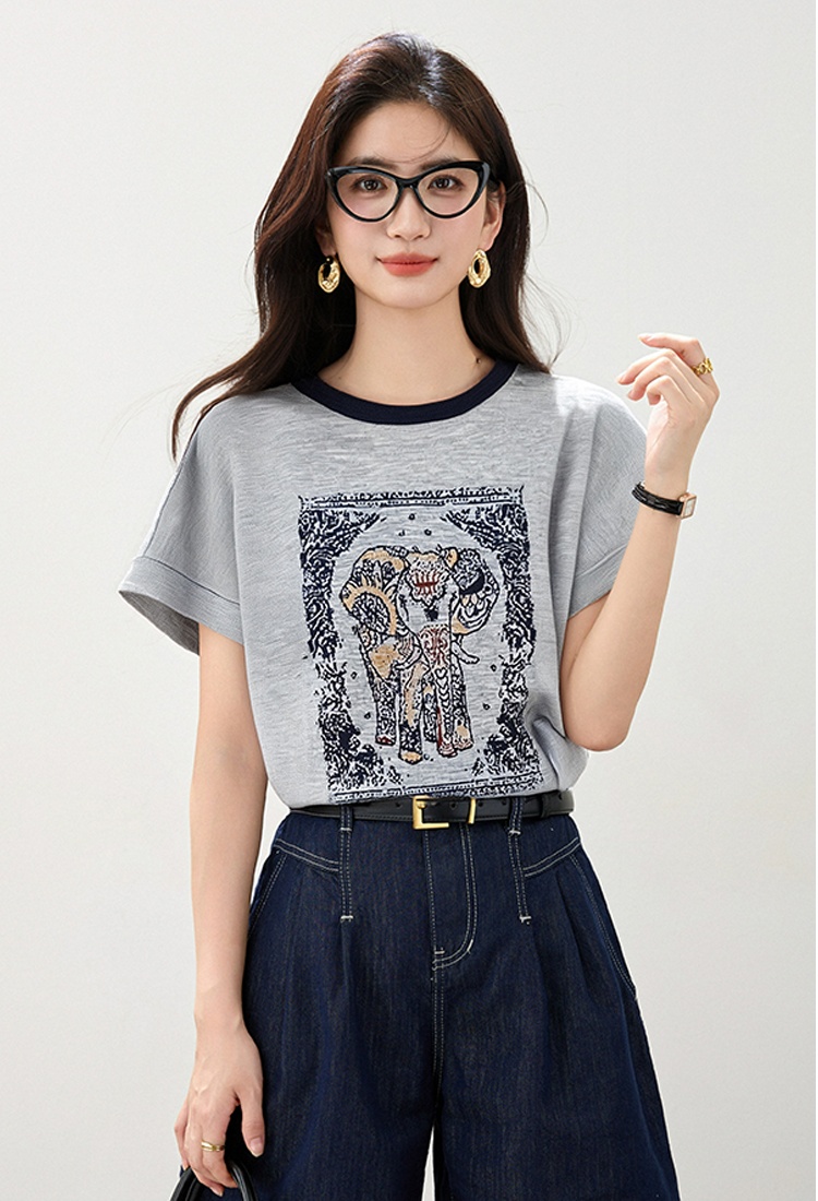 Summer slim tops round neck loose T-shirt for women