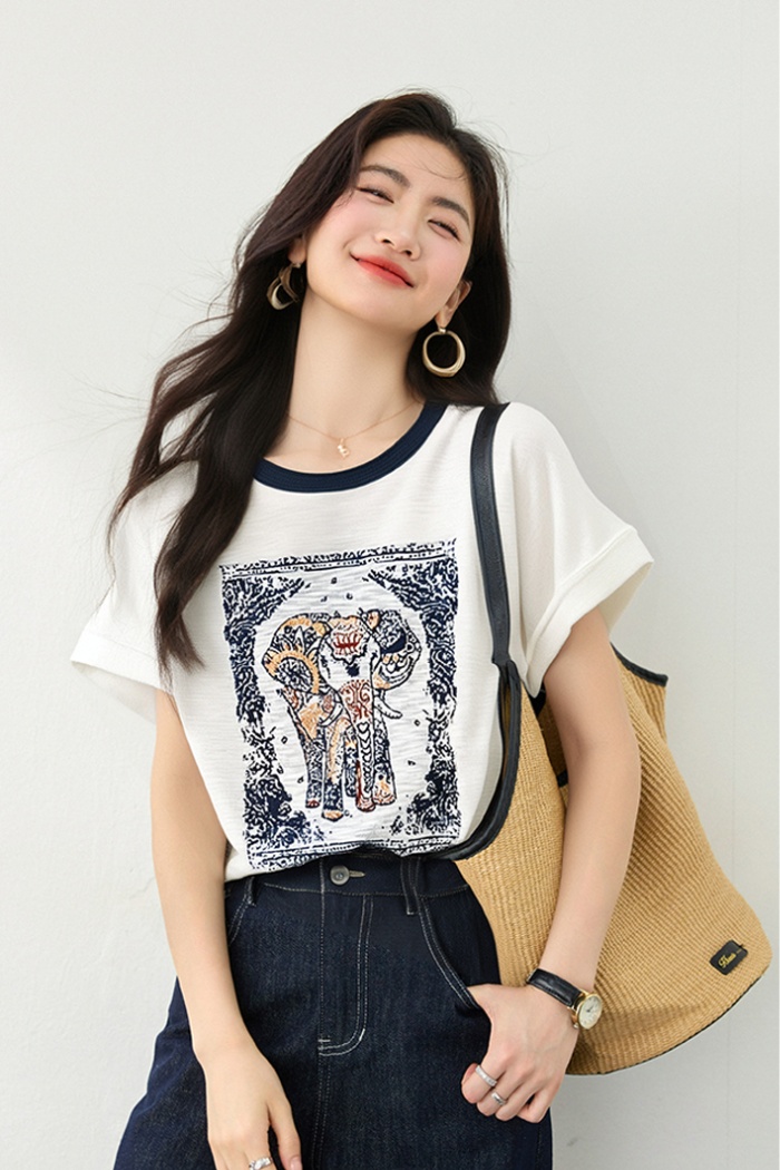 Summer slim tops round neck loose T-shirt for women