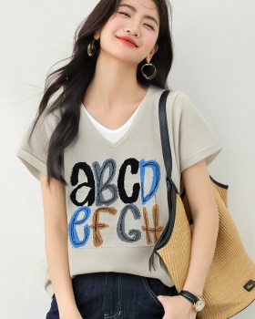 V-neck mixed colors small shirt short sleeve tops for women