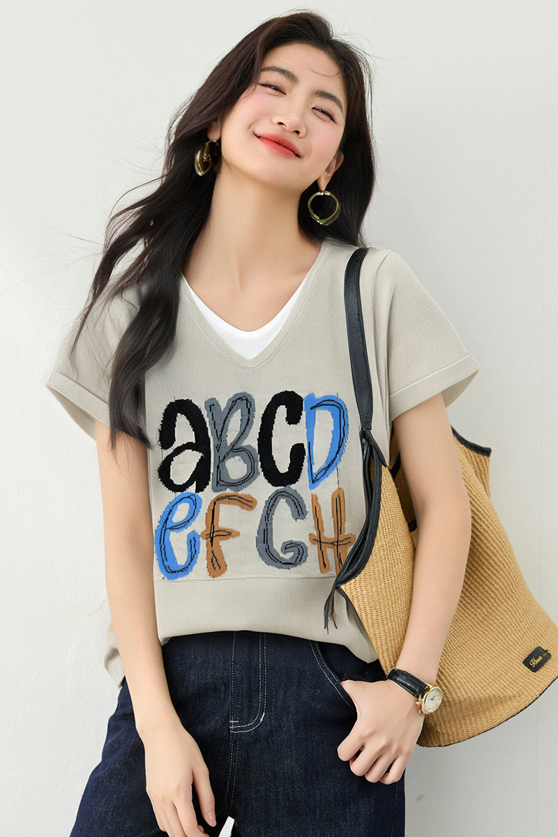 V-neck mixed colors small shirt short sleeve tops for women