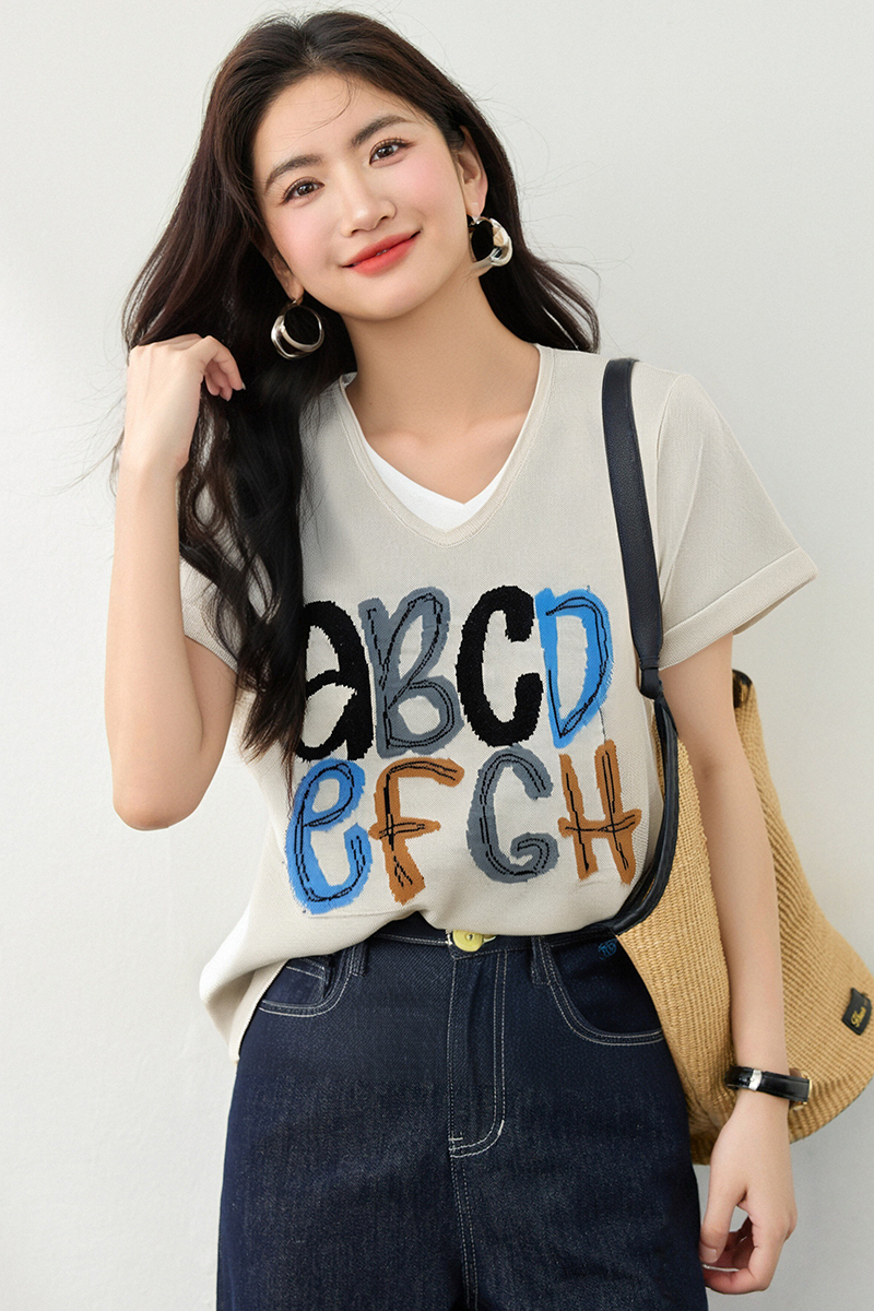 V-neck mixed colors small shirt short sleeve tops for women