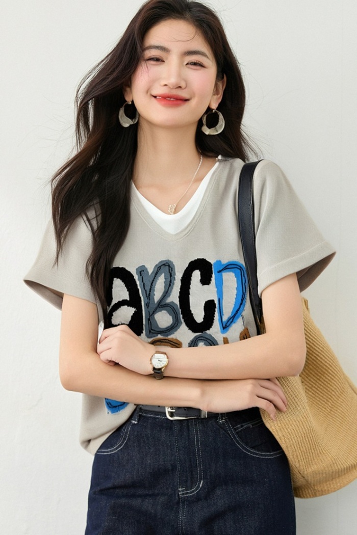 V-neck mixed colors small shirt short sleeve tops for women