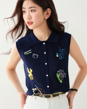 Embroidery fashion sweater cartoon all-match tops for women