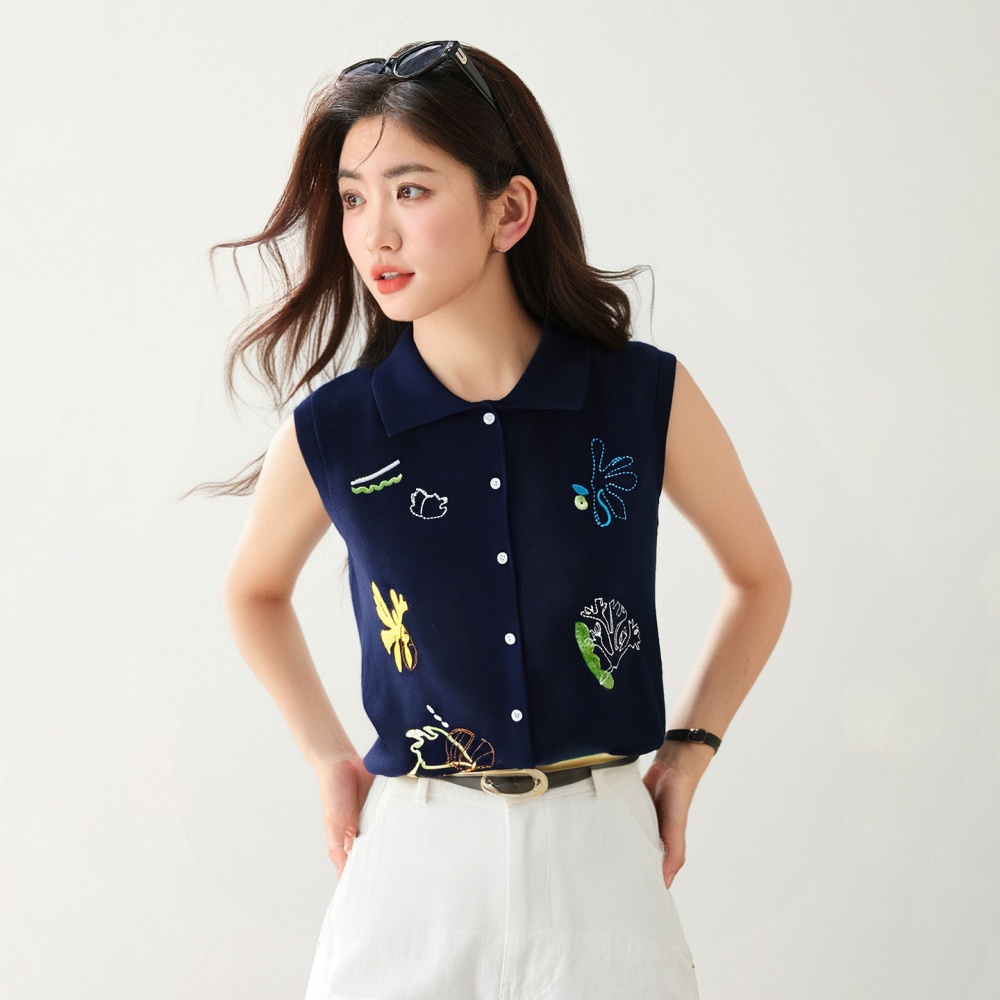 Embroidery fashion sweater cartoon all-match tops for women