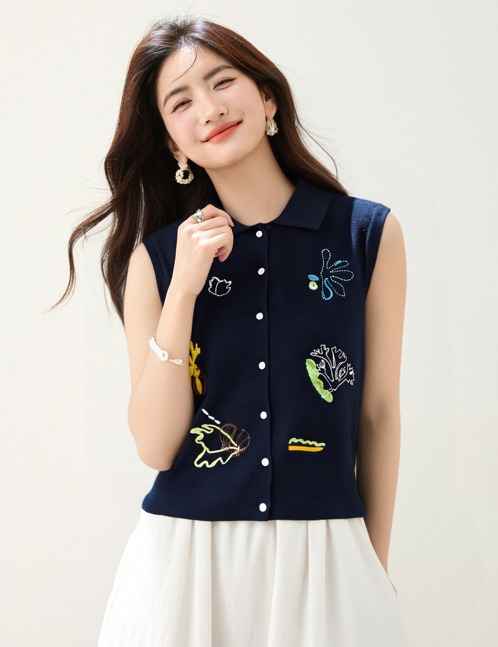 Embroidery fashion sweater cartoon all-match tops for women