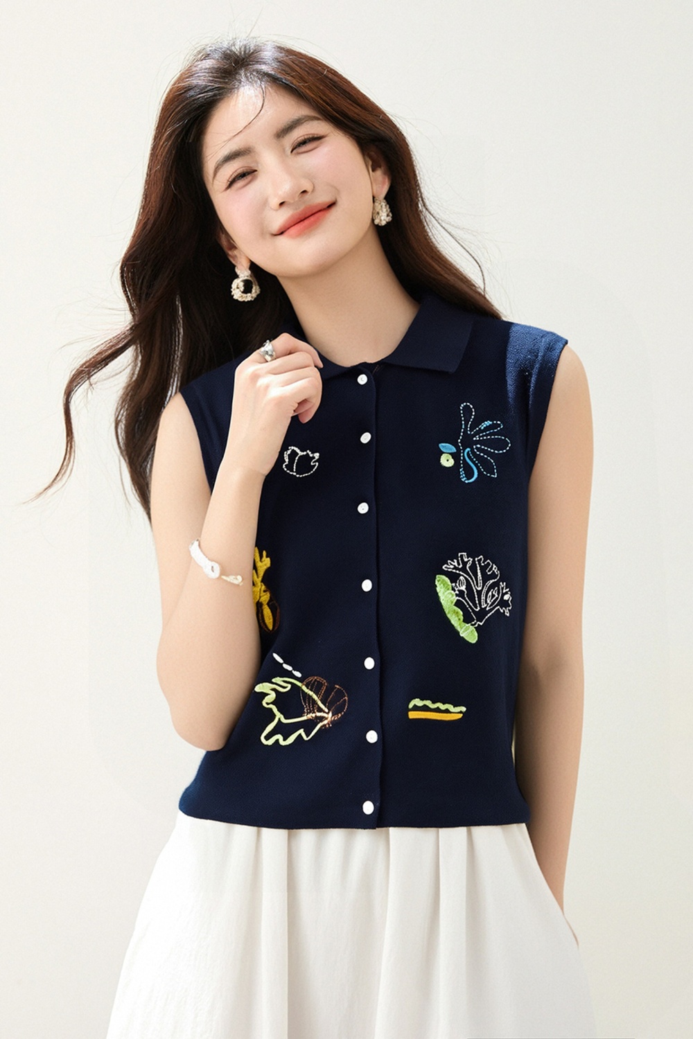 Embroidery fashion sweater cartoon all-match tops for women