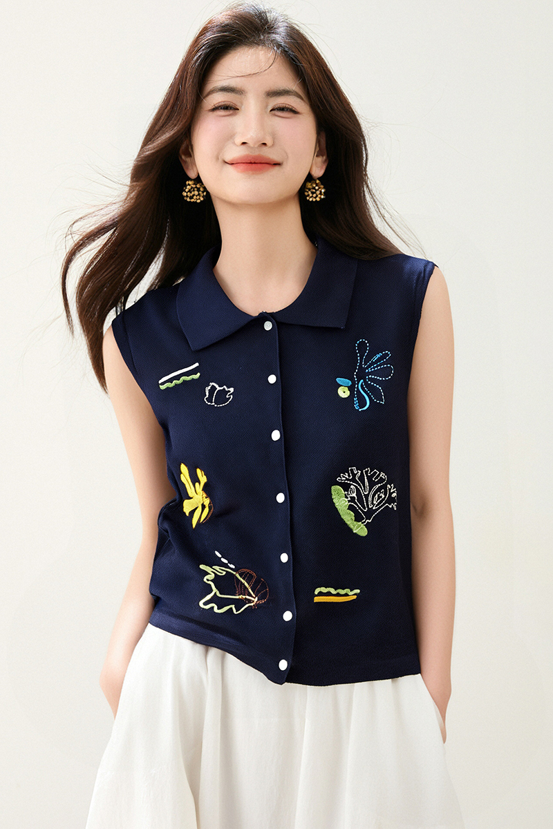 Embroidery fashion sweater cartoon all-match tops for women