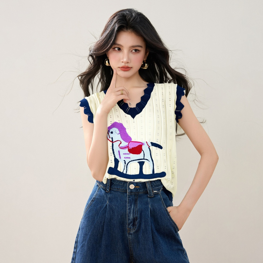 Apricot knitted T-shirt boats sleeve tops for women