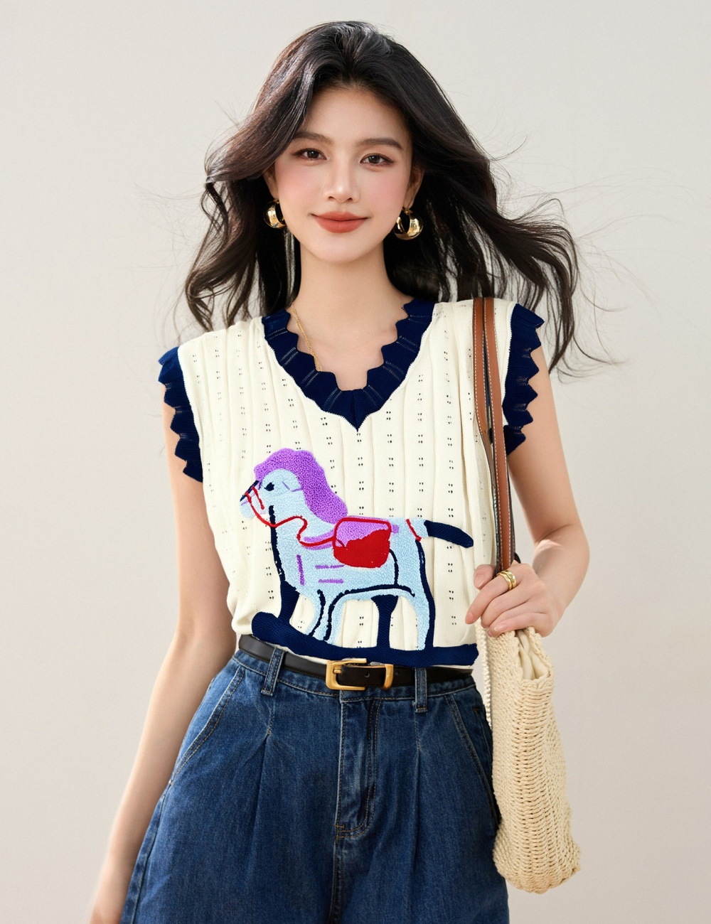 Apricot knitted T-shirt boats sleeve tops for women
