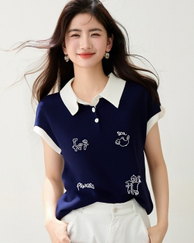Short all-match lovely waistcoat sleeveless embroidery loose tops