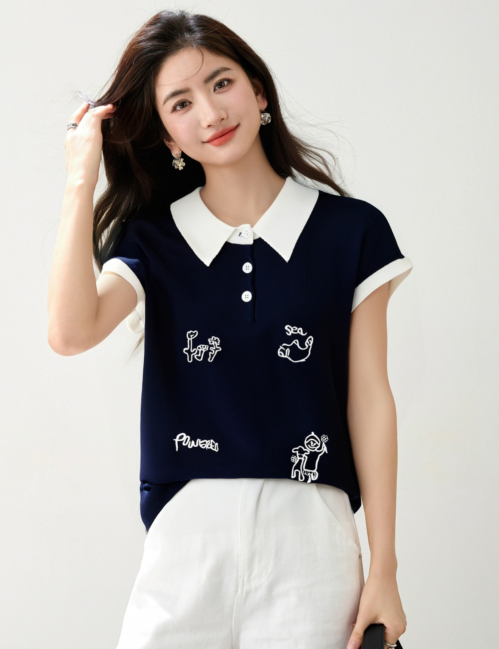 Short all-match lovely waistcoat sleeveless embroidery loose tops