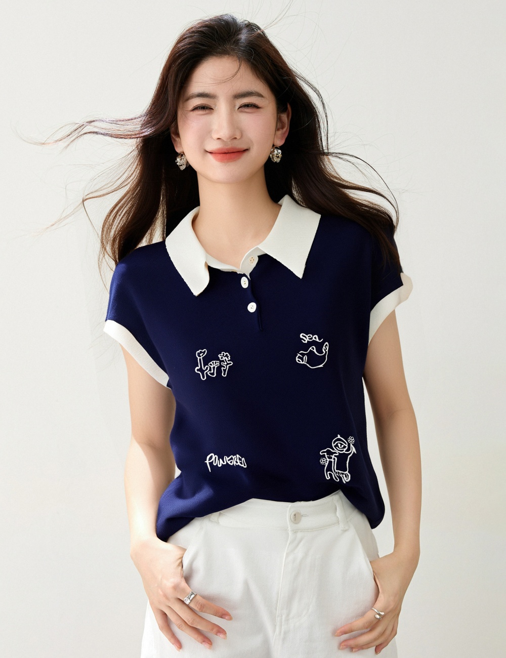 Short all-match lovely waistcoat sleeveless embroidery loose tops