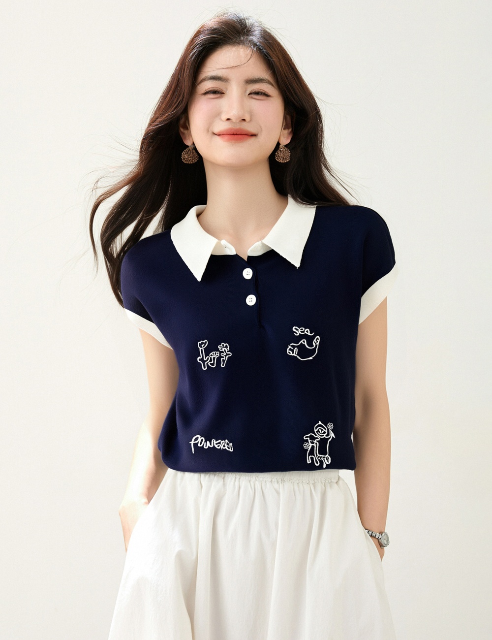 Short all-match lovely waistcoat sleeveless embroidery loose tops
