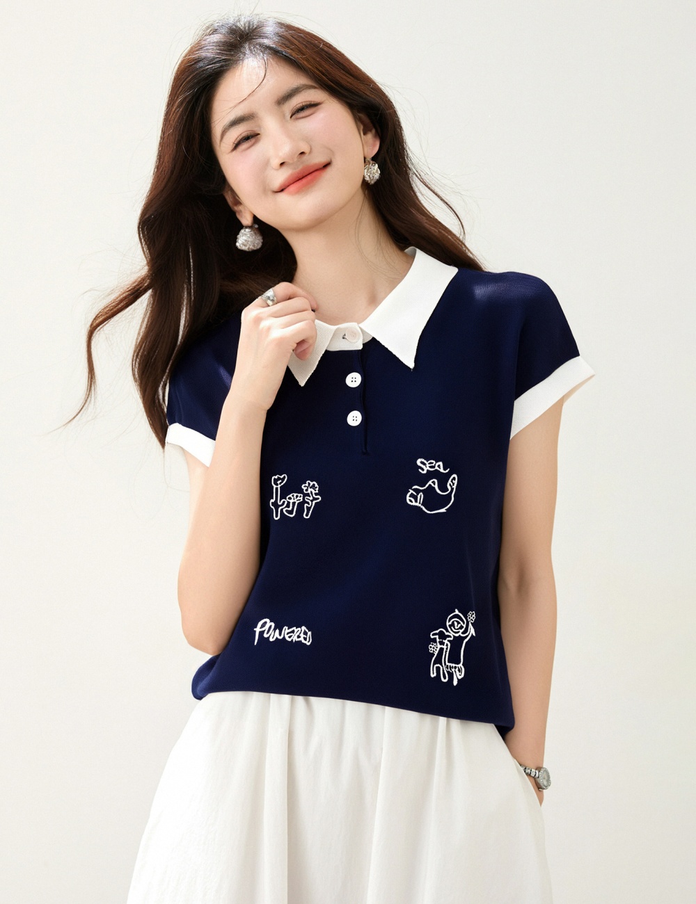 Short all-match lovely waistcoat sleeveless embroidery loose tops
