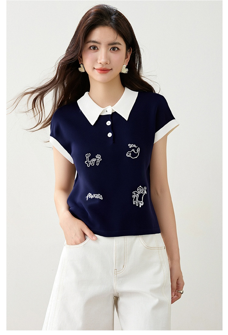 Short all-match lovely waistcoat sleeveless embroidery loose tops