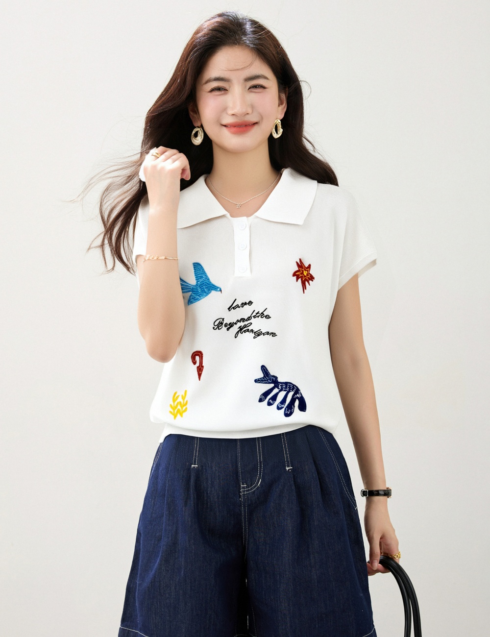 Embroidery cartoon sweater show young Korean style tops