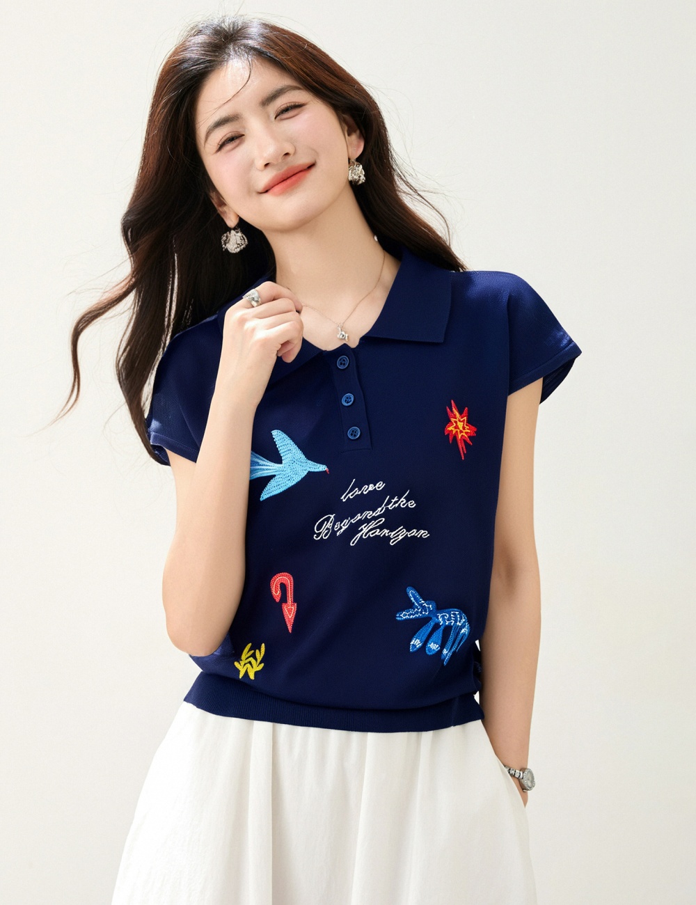 Embroidery cartoon sweater show young Korean style tops