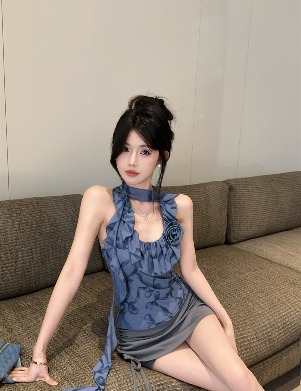 Streamer short skirt flowers vest a set for women