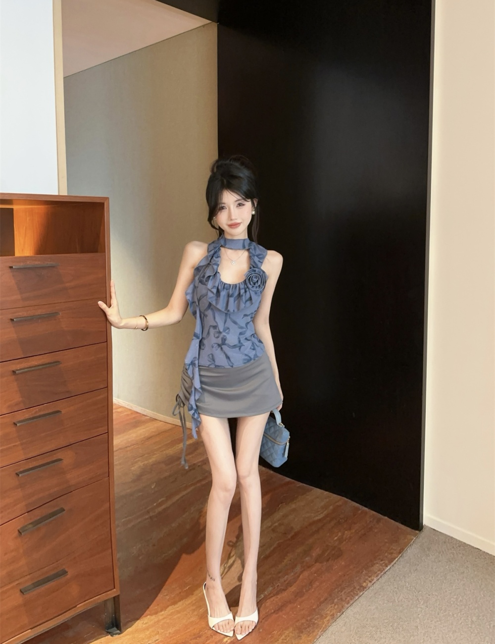 Streamer short skirt flowers vest a set for women