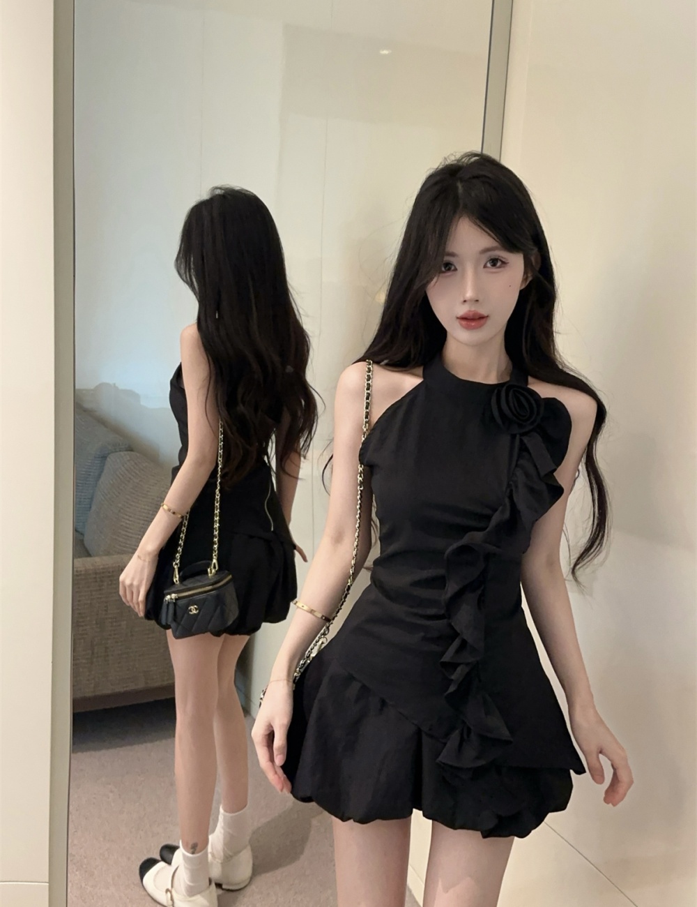 Lantern lotus leaf edges shorts sleeveless bud tops a set for women