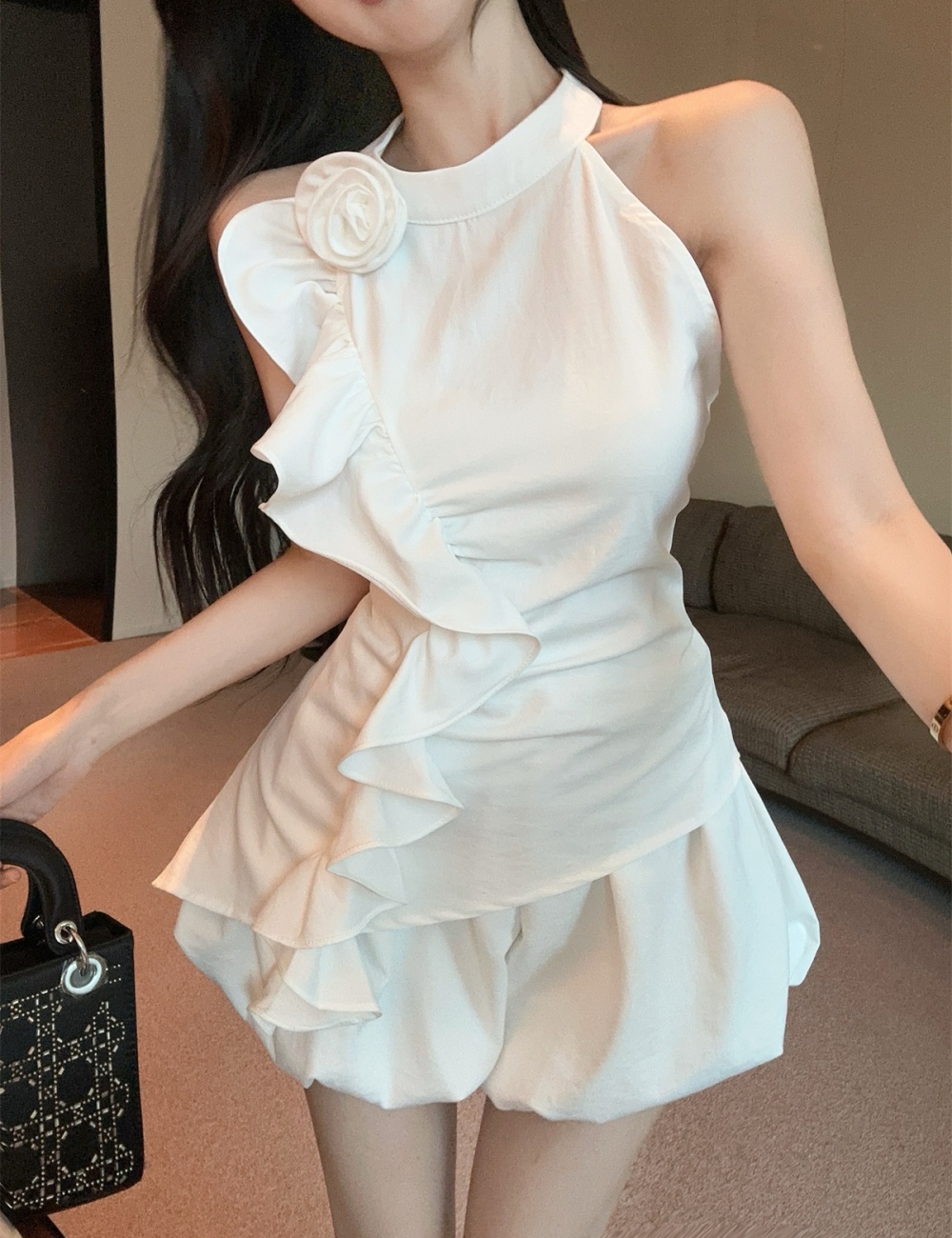 Lantern lotus leaf edges shorts sleeveless bud tops a set for women