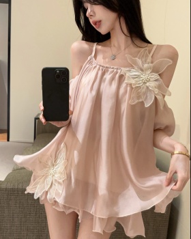 Puff sleeve colors chiffon shirt sling strapless tops for women