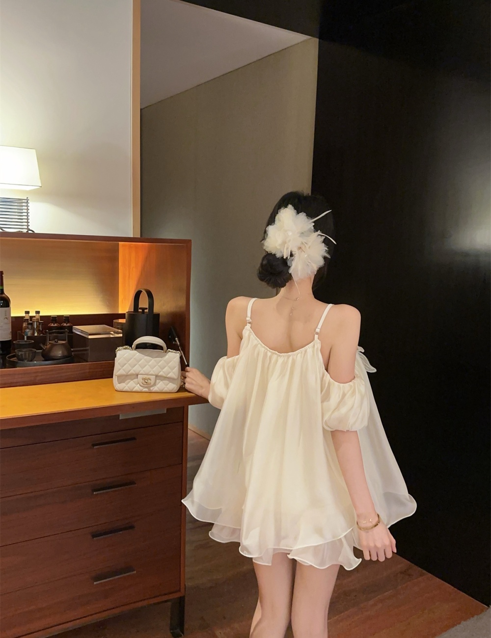 Puff sleeve colors chiffon shirt sling strapless tops for women