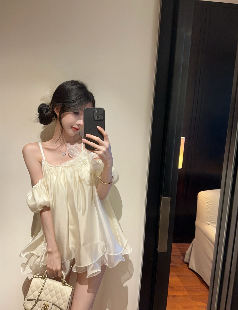 Puff sleeve colors chiffon shirt sling strapless tops for women