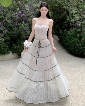 Gauze sling jacquard vest splice large cake skirt a set