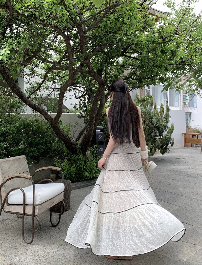 Gauze sling jacquard vest splice large cake skirt a set