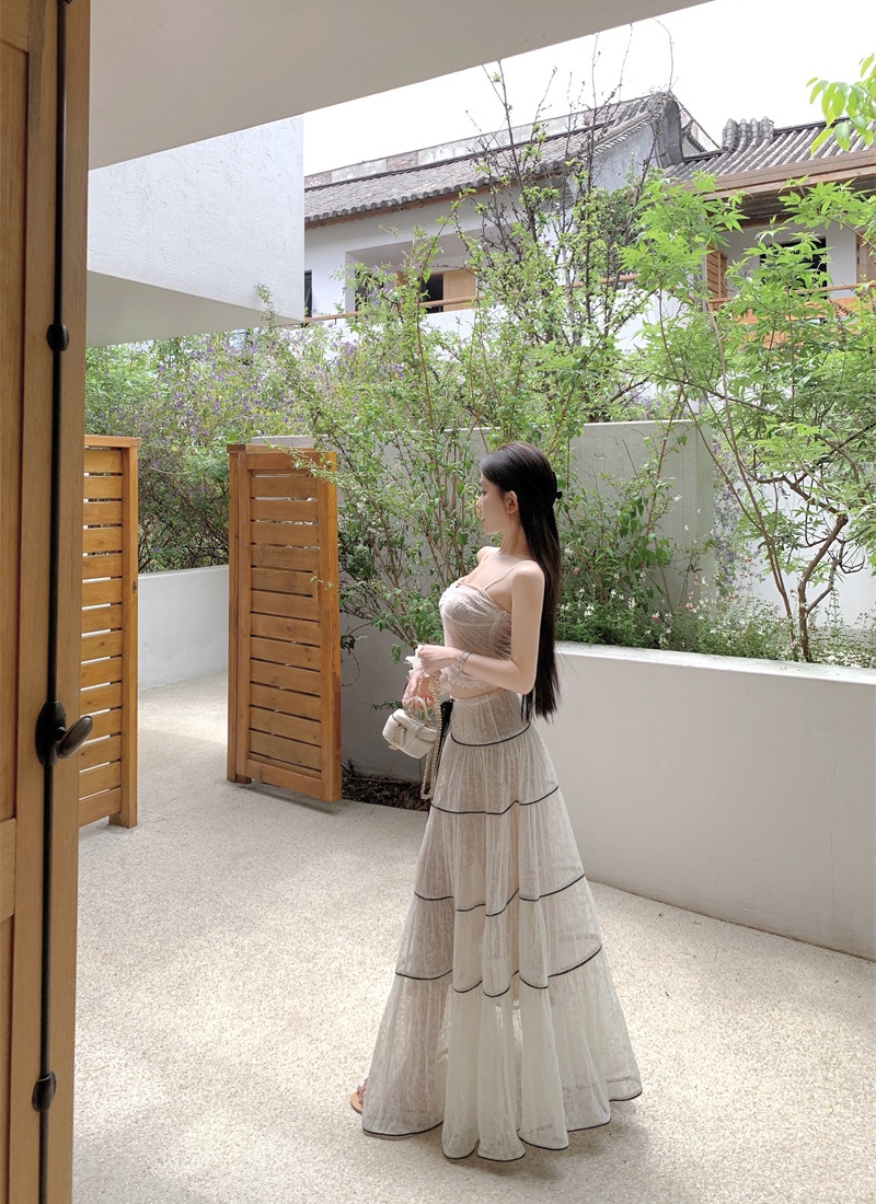 Gauze sling jacquard vest splice large cake skirt a set