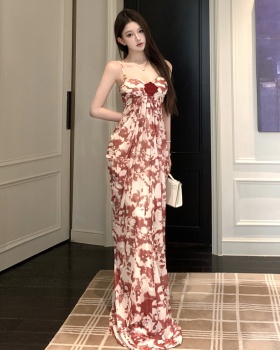 Pinched waist summer sling V-neck colors dress