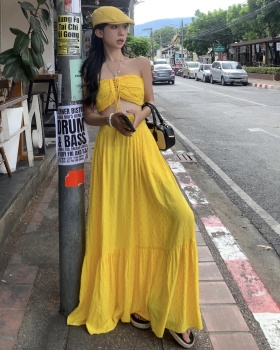 Travel vacation skirt seaside yellow long skirt 2pcs set