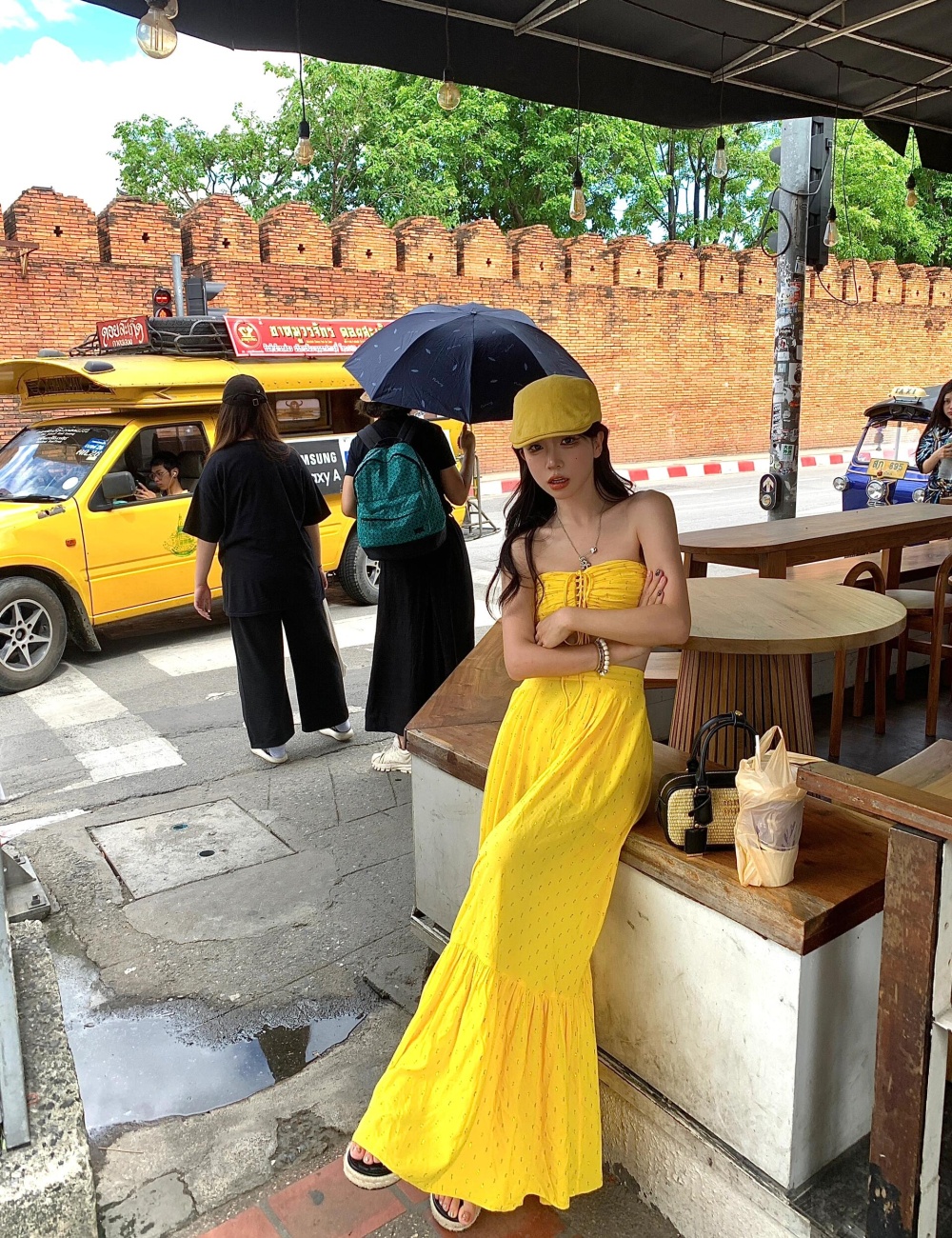 Travel vacation skirt seaside yellow long skirt 2pcs set