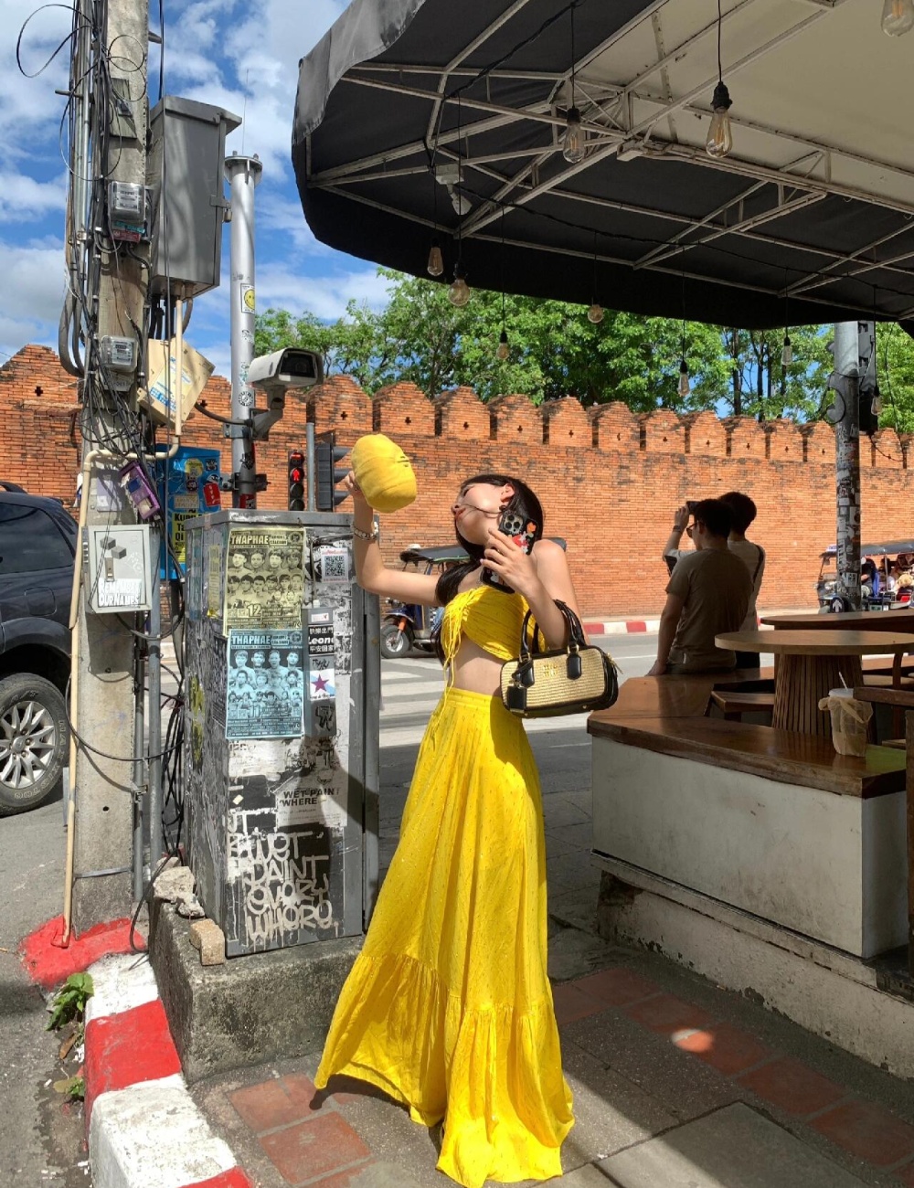Travel vacation skirt seaside yellow long skirt 2pcs set