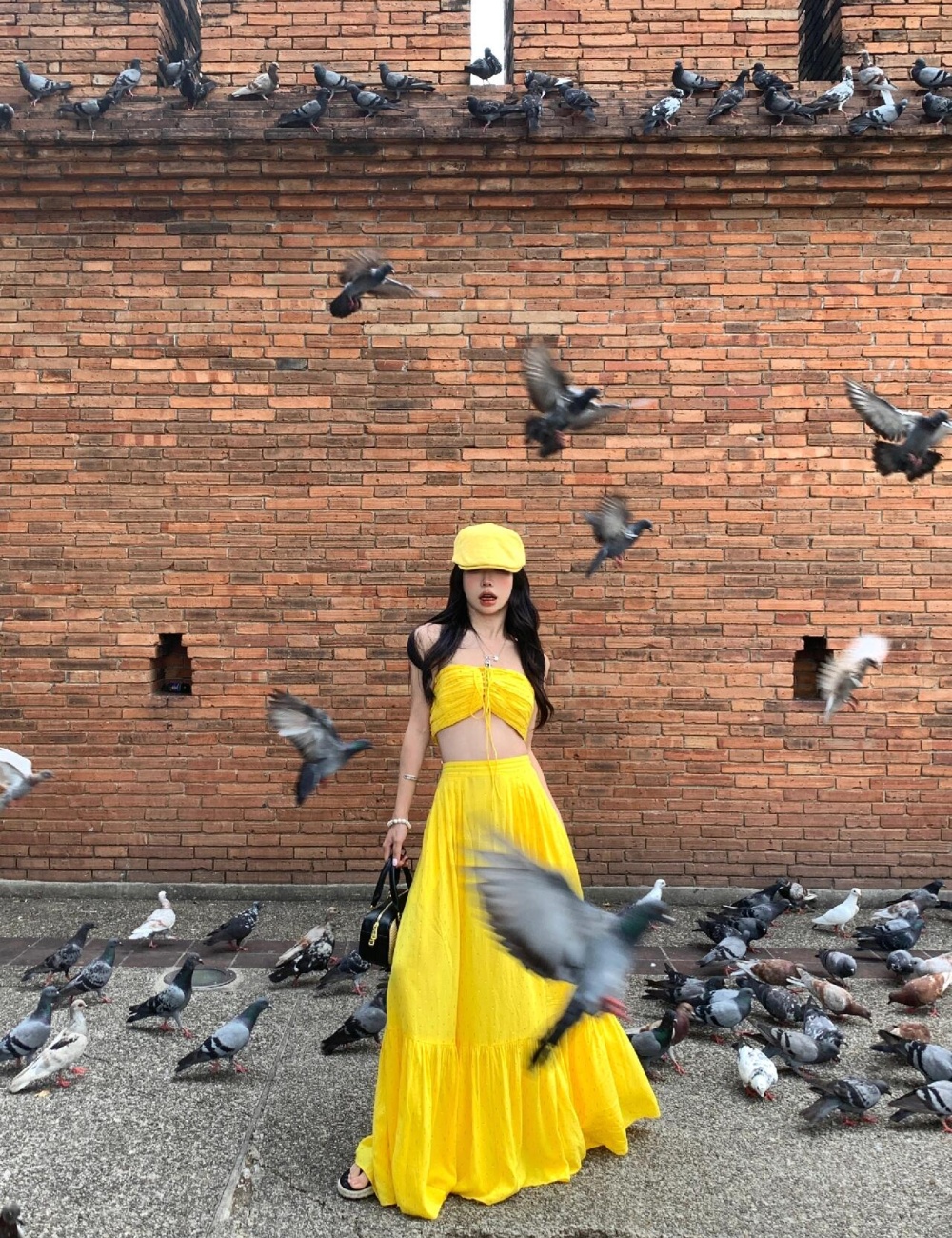 Travel vacation skirt seaside yellow long skirt 2pcs set