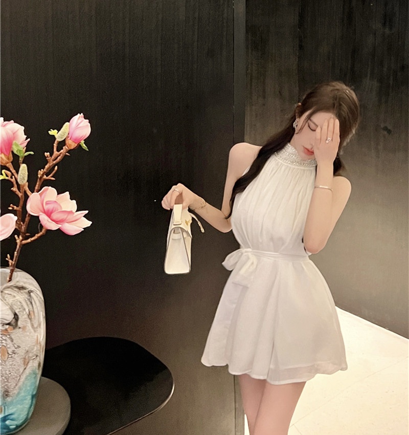 Sleeveless summer France style halter temperament dress