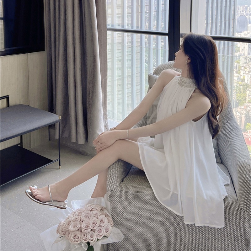 Sleeveless summer France style halter temperament dress