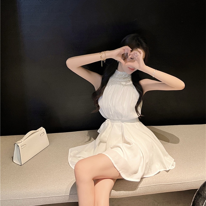 Sleeveless summer France style halter temperament dress